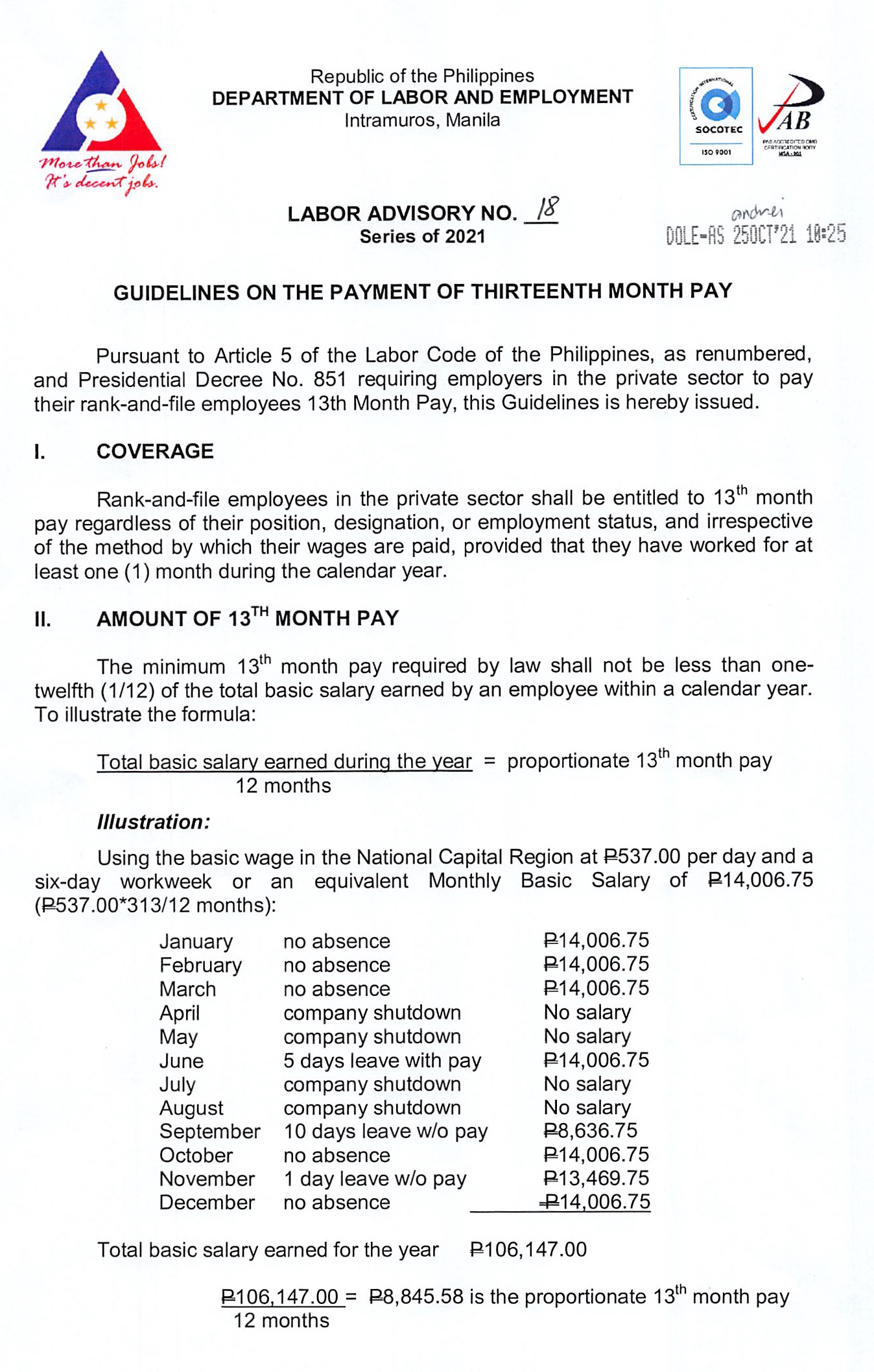 DOLE Directs Private Companies To Give 13th Month Pay By December 24 dole-directs-private-companies-to-give-13th-month-pay-by-december-24