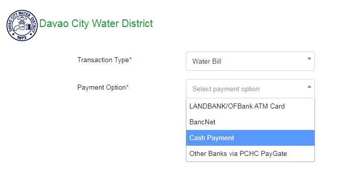 water bill online cash payment