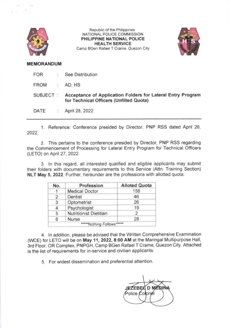 Pnp Lateral Entry Program For Technical Officers Cy 2022 Life Of