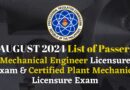 August 2024 Mechanical Engineer exam list of passers