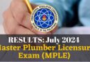 July 2024 Master Plumber Licensure Exam Result