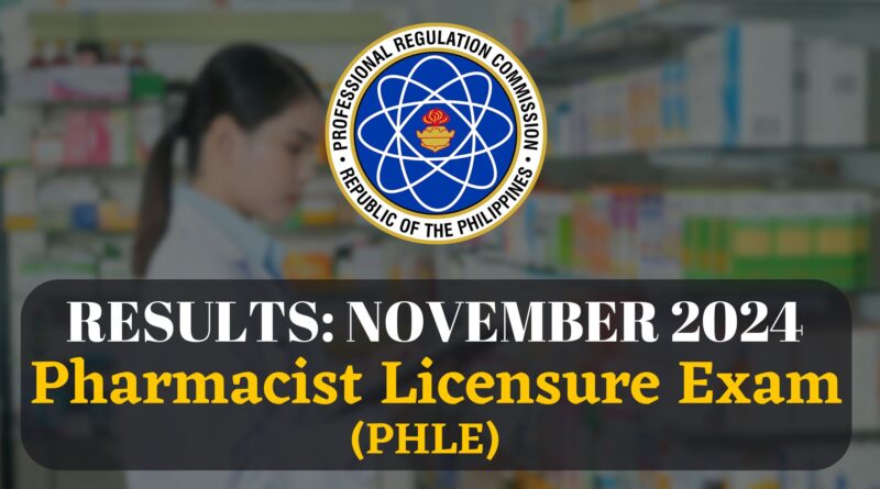 November 2024 Pharmacist Licensure Exam (PHLE) Results by PRC