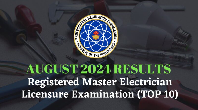 August 2024 Registered Master Electrician Licensure Examination (TOP 10)