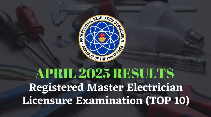 April 2025 Registered Master Electrician Licensure Examination (TOP 10)