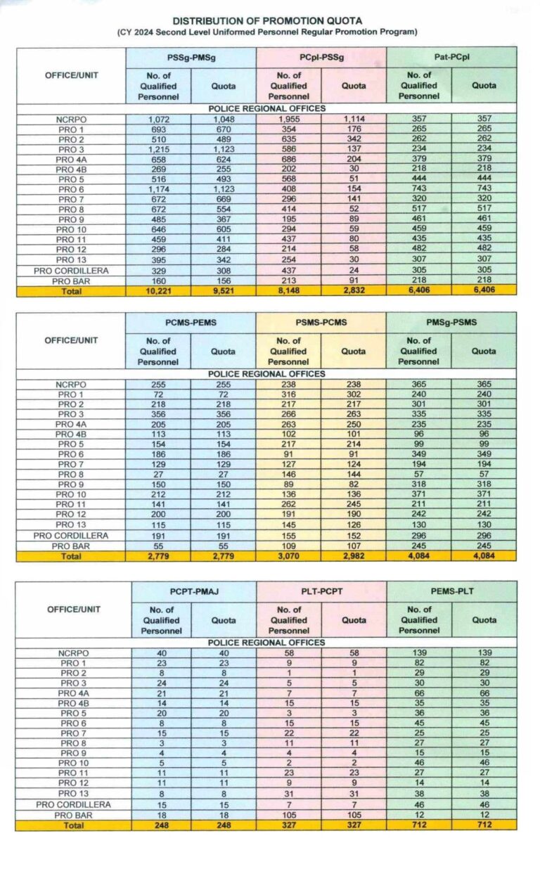 distribution of pnp promotion quota cy 2024
