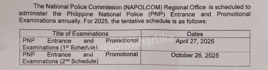 NAPOLCOM exam schedule april 2025