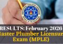 February 2026 Master Plumber Licensure Exam Result